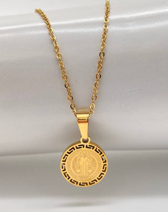 CADENA CON MEDALLA SAN BENITO EN ACERO INOXIDABLE