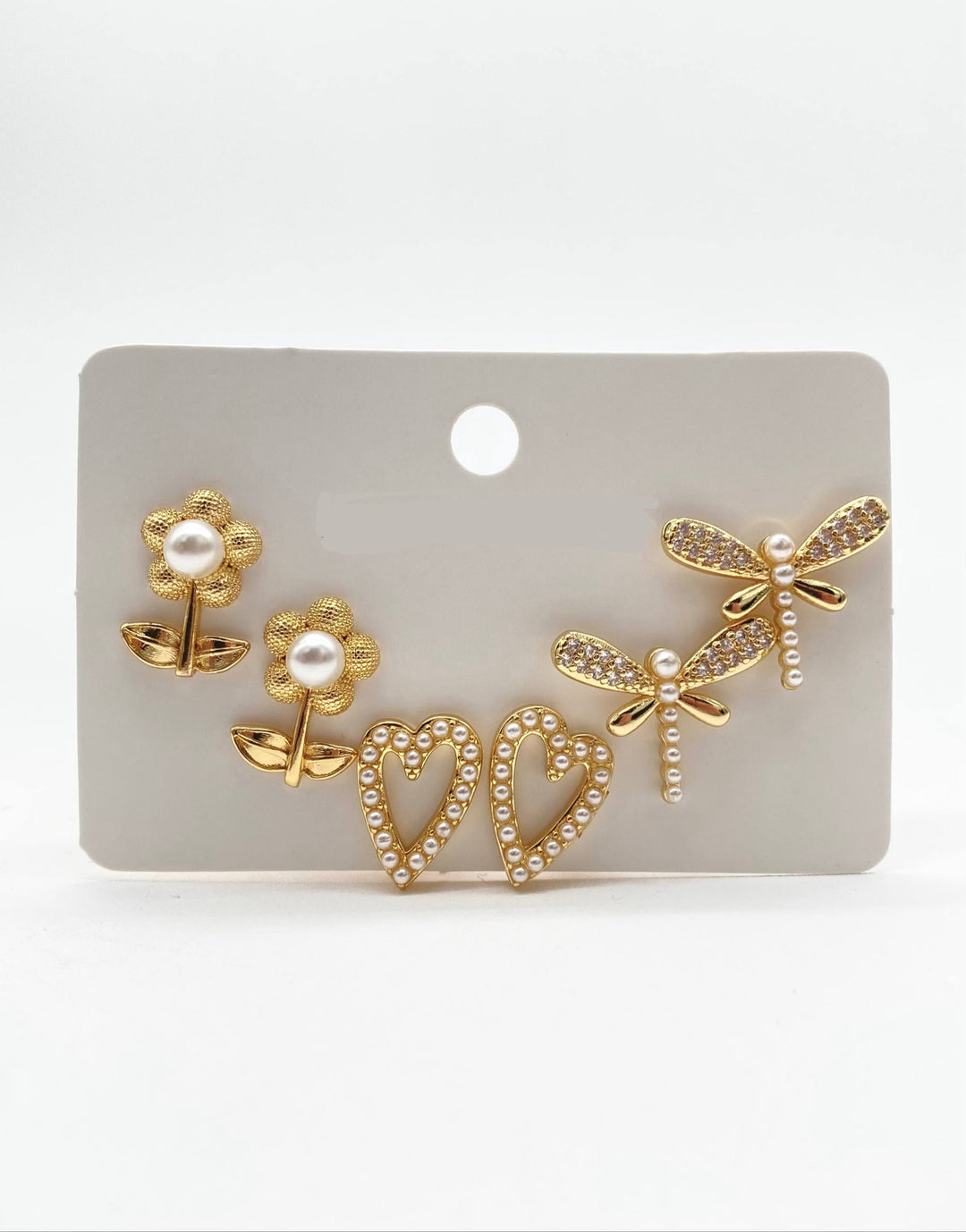 TRIO DE ARETES PERLAS CHAPA DE ORO 18K
