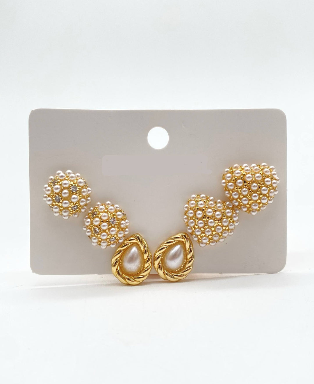 TRIO DE ARETES CON PERLAS CHAPA DE ORO 18K