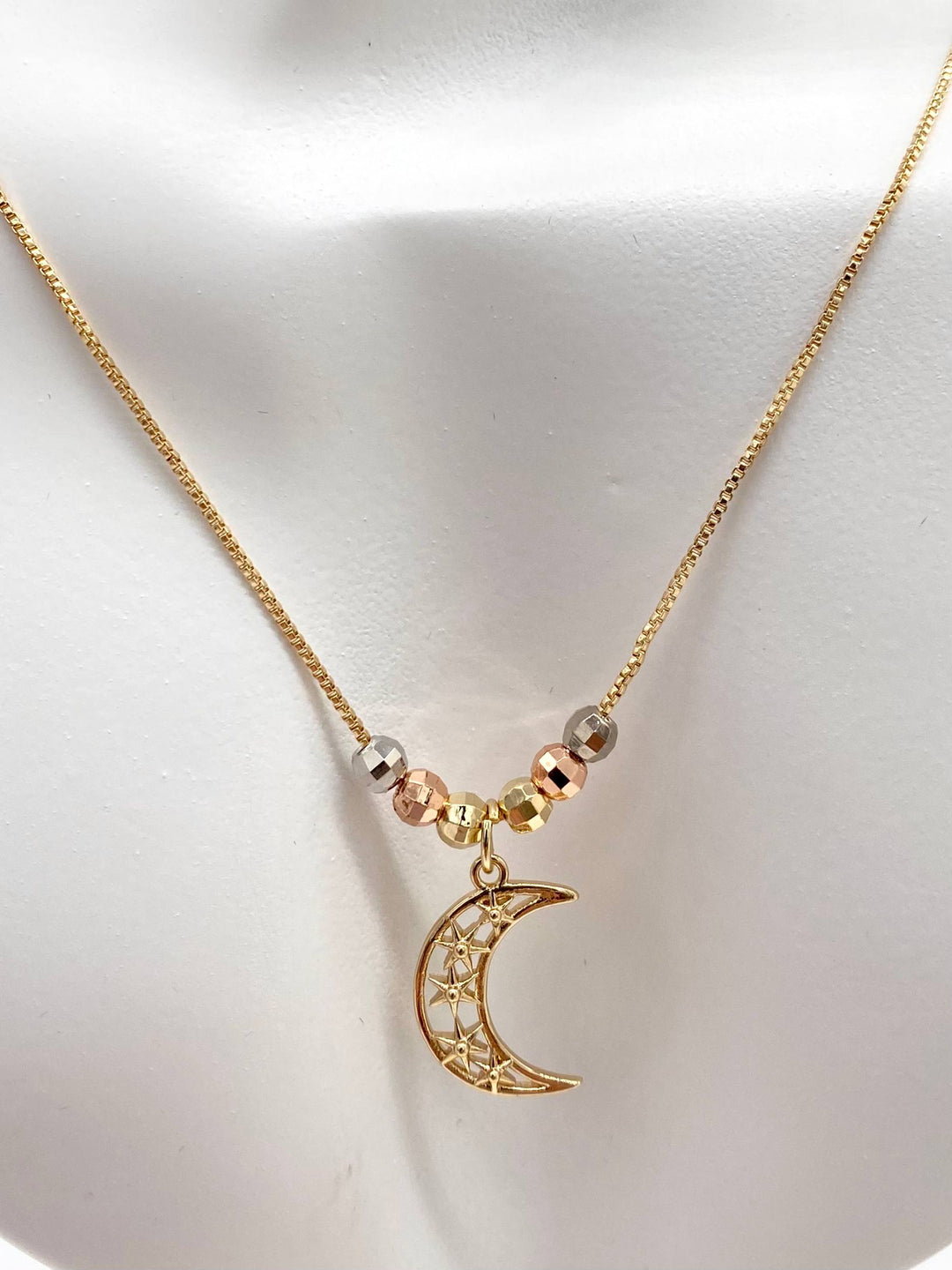 CADENA LUNA CON ESTRELLAS CHAPA DE ORO 18K