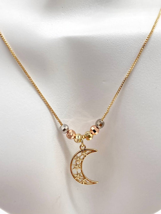 CADENA LUNA CON ESTRELLAS CHAPA DE ORO 18K