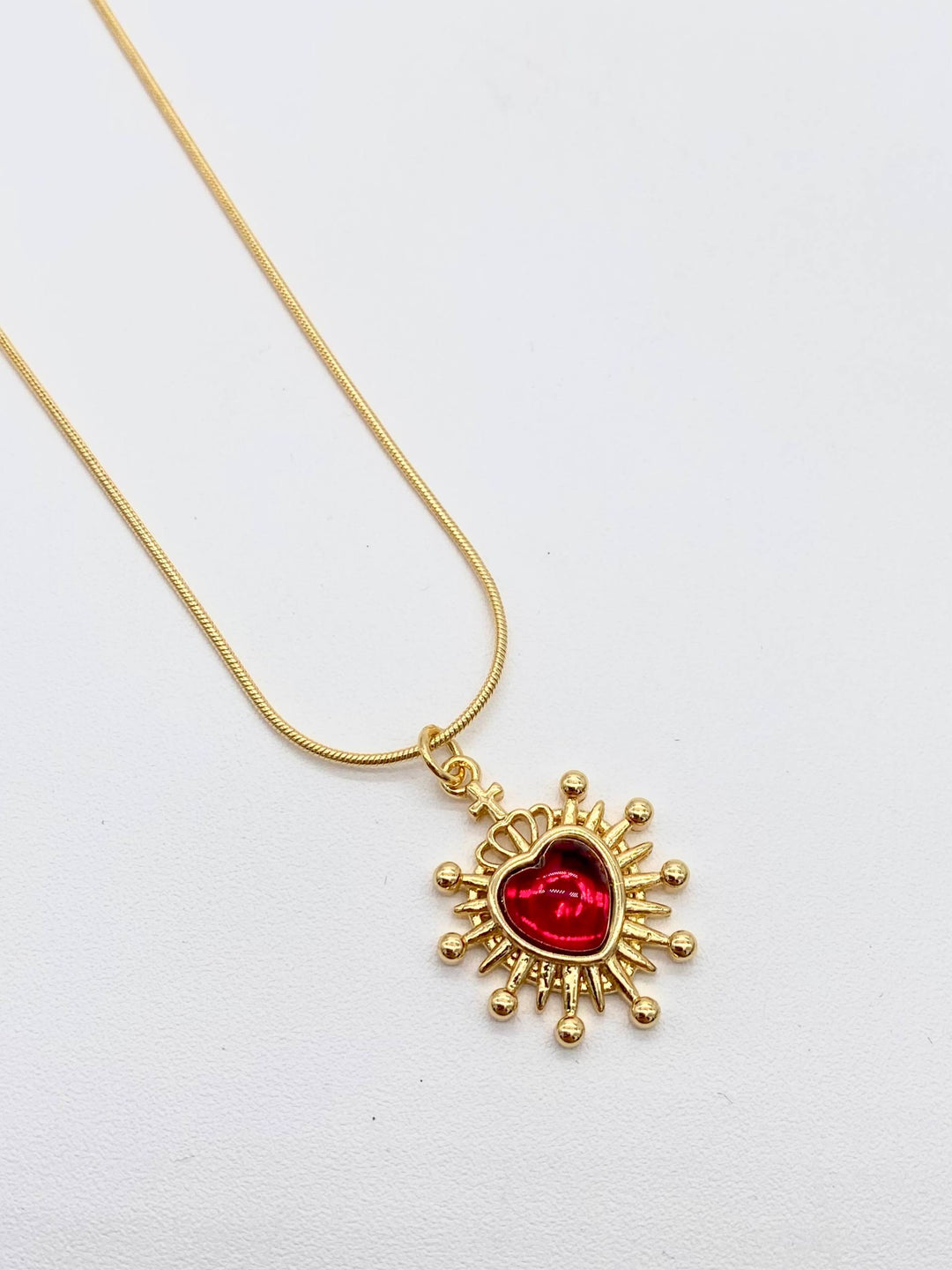 CADENA CORAZON ROJO CHAPA DE ORO 18K