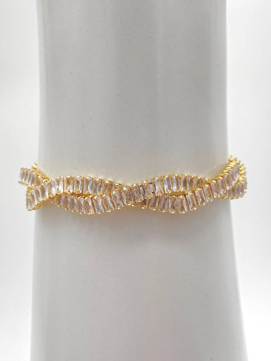 PULSO TRENZADO ZIRCONIAS CHAPA DE ORO 18K