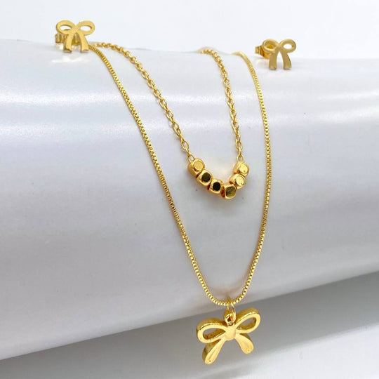 JUEGO MOÑO CHAPA DE ORO 18K