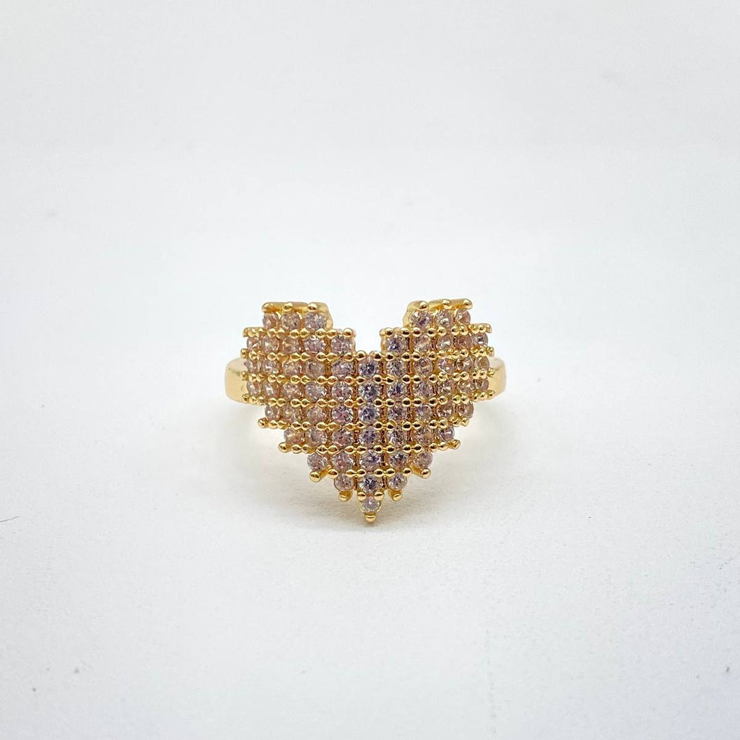 ANILLO CORAZON PIXEL CHAPA DE ORO 18K