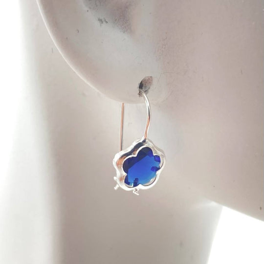 ARETE FLOR AZUL PLATA 925