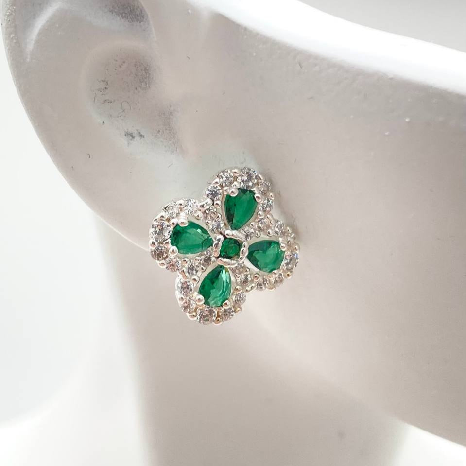 ARETE FLOR VERDE PLATA 925