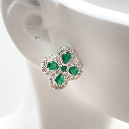 ARETE FLOR VERDE PLATA 925