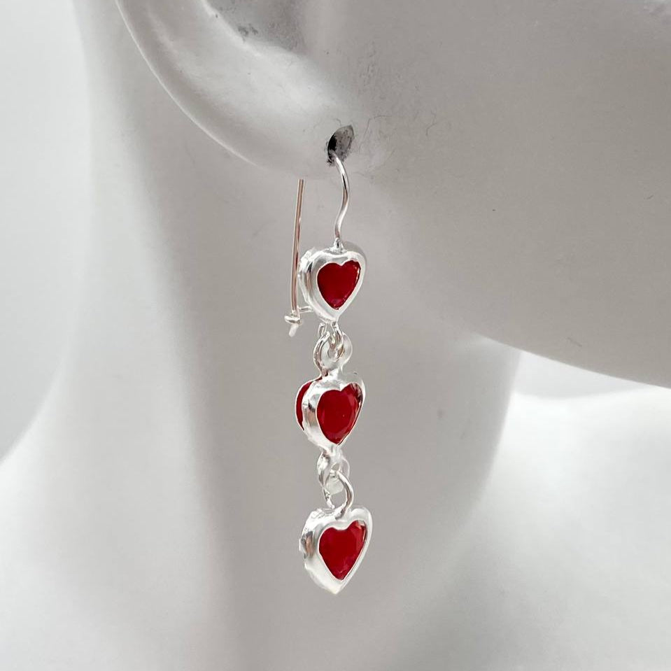 ARETE CORAZONES ROJOS PLATA 925