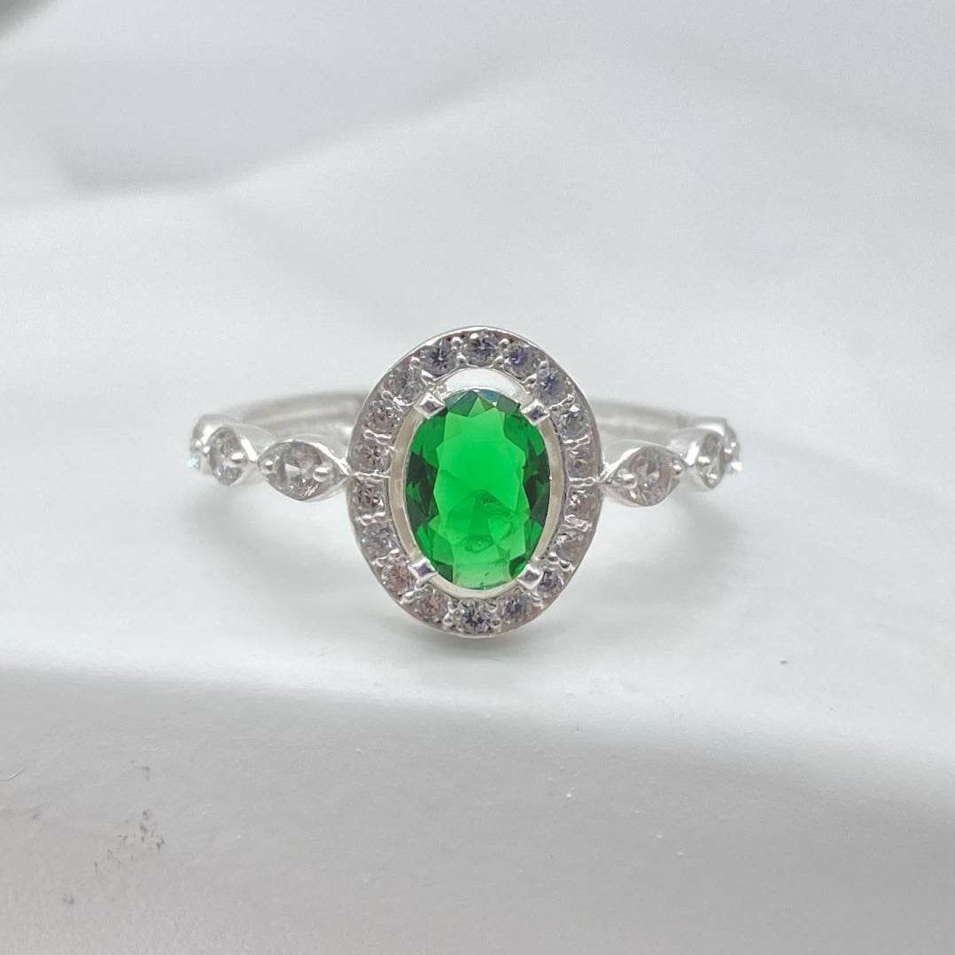 ANILLO VERDE PLATA 925