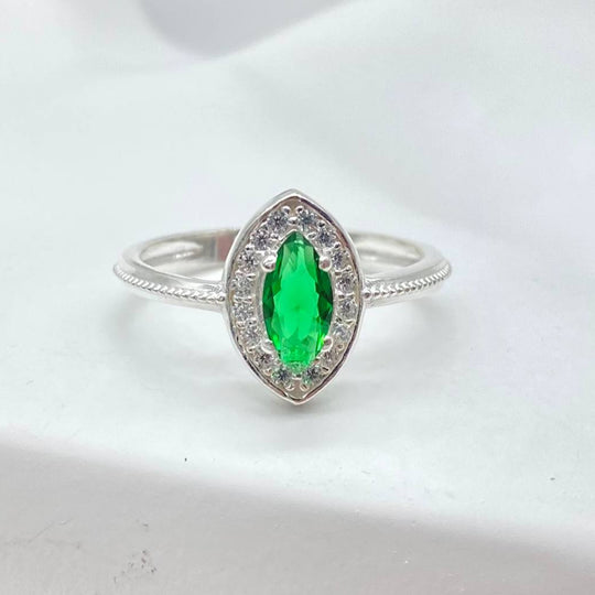 ANILLO OVAL COLOR VERDE PLATA 925