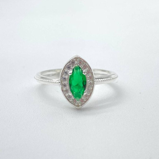 ANILLO OVAL COLOR VERDE PLATA 925