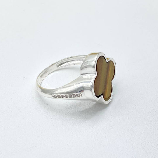 ANILLO TREBOL CAFE PLATA 925