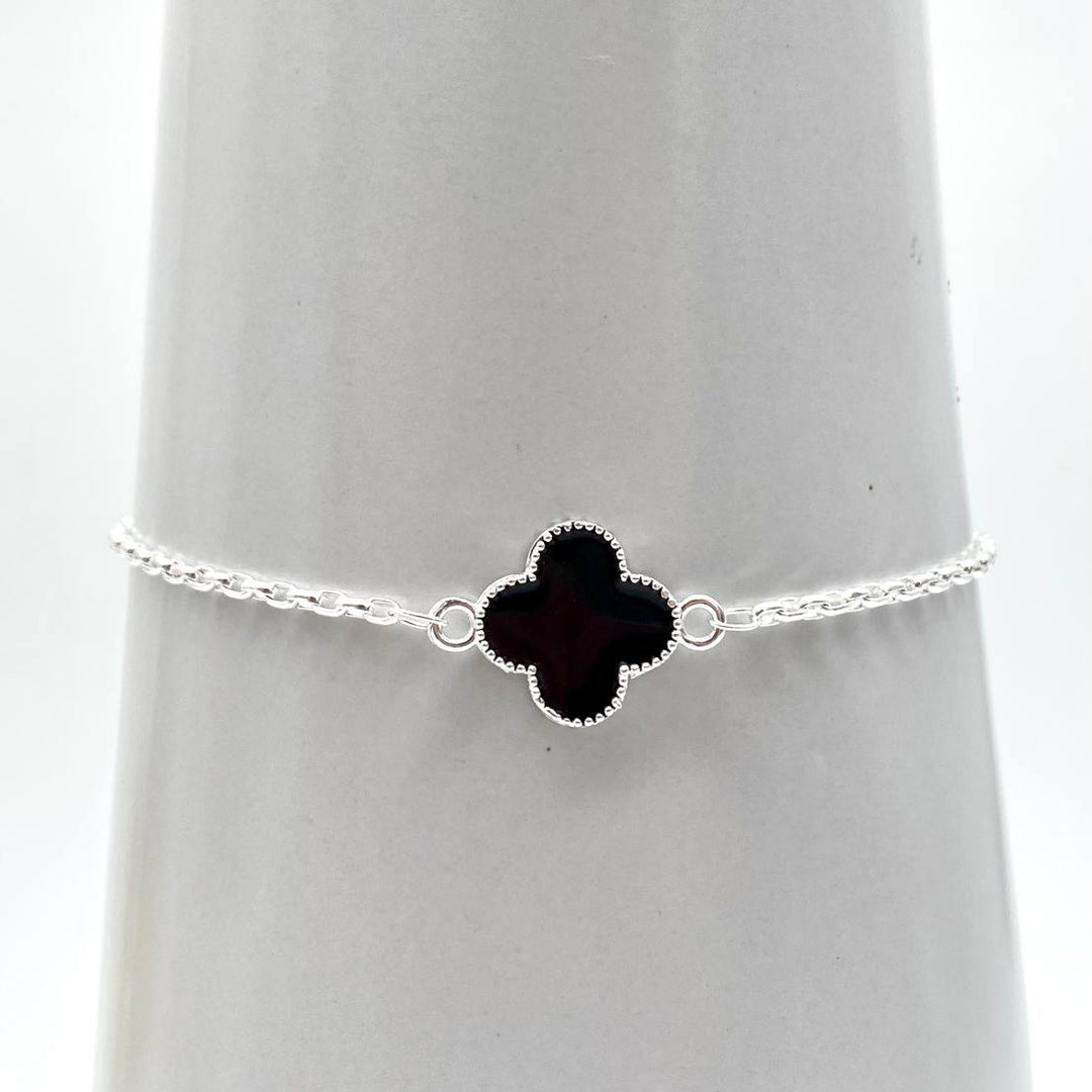 PULSERA TREBOL NEGRO PLATA 925