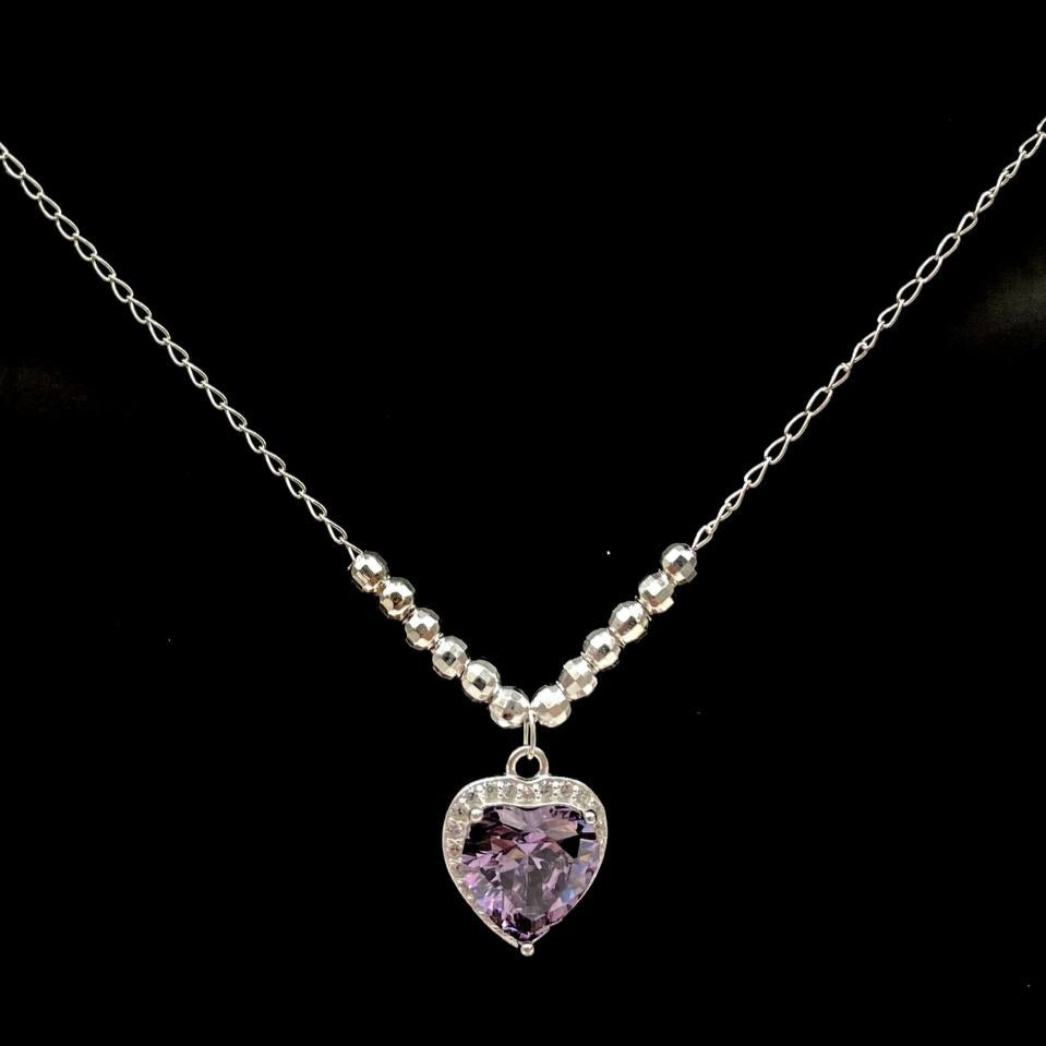 CADENA CORAZON LILA PLATA 925
