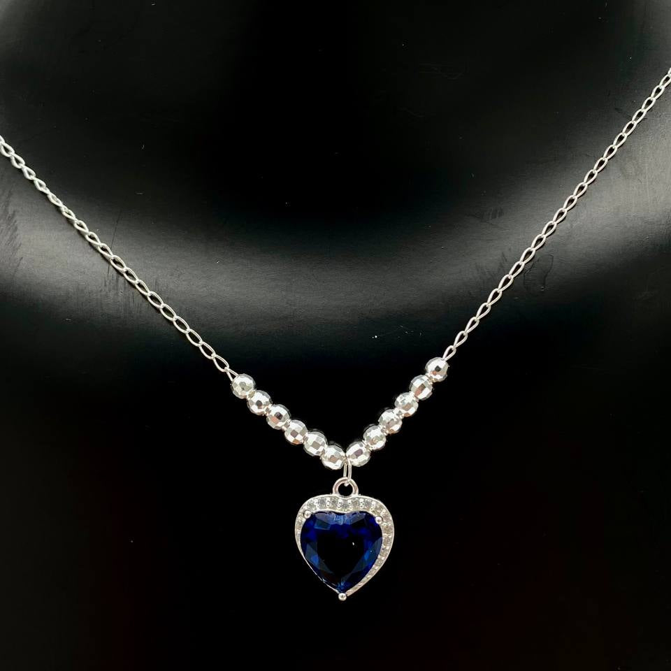 CADENA CORAZON AZUL PLATA 925