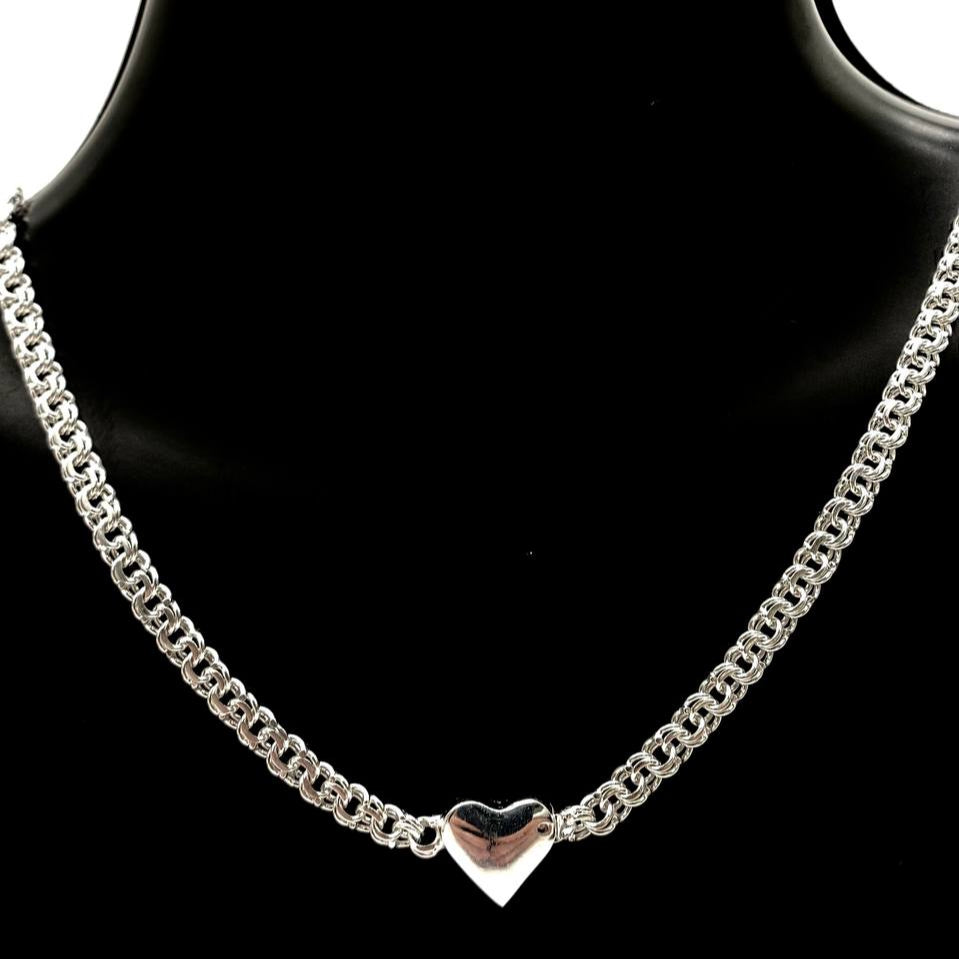 CADENA TEJIDO CHINO CORAZON PLATA 925