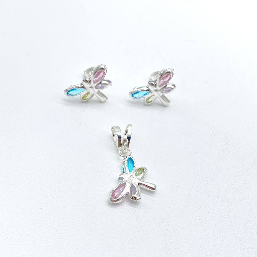 JUEGO LIBELULA COLORES PLATA 925