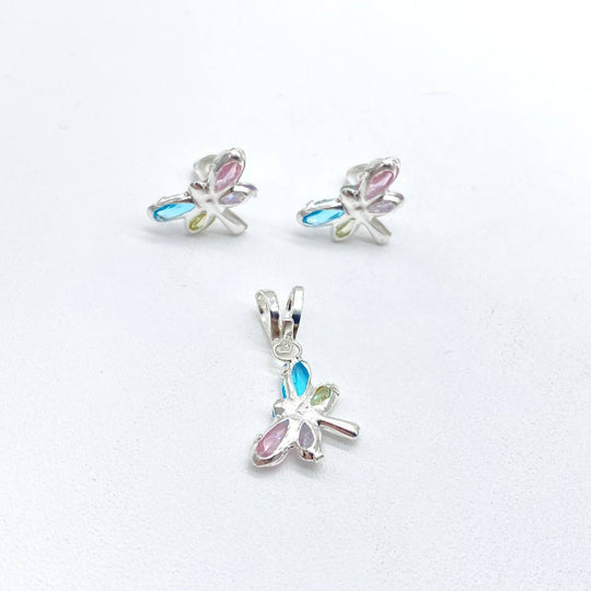 JUEGO LIBELULA COLORES PLATA 925