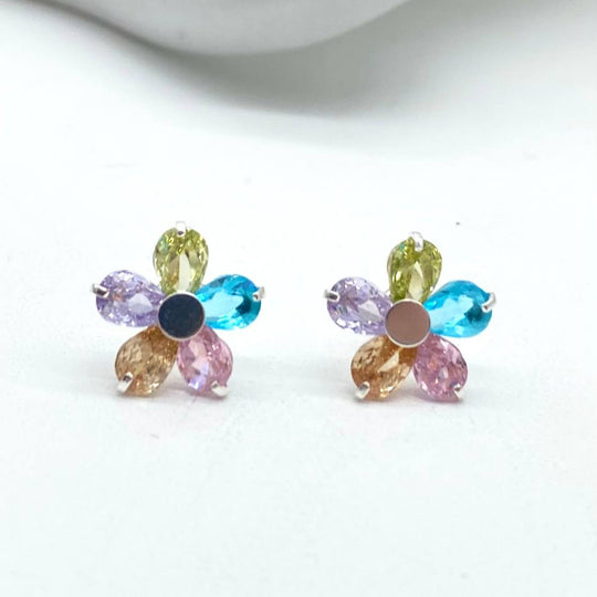 JUEGO FLOR DE COLORES PLATA 925