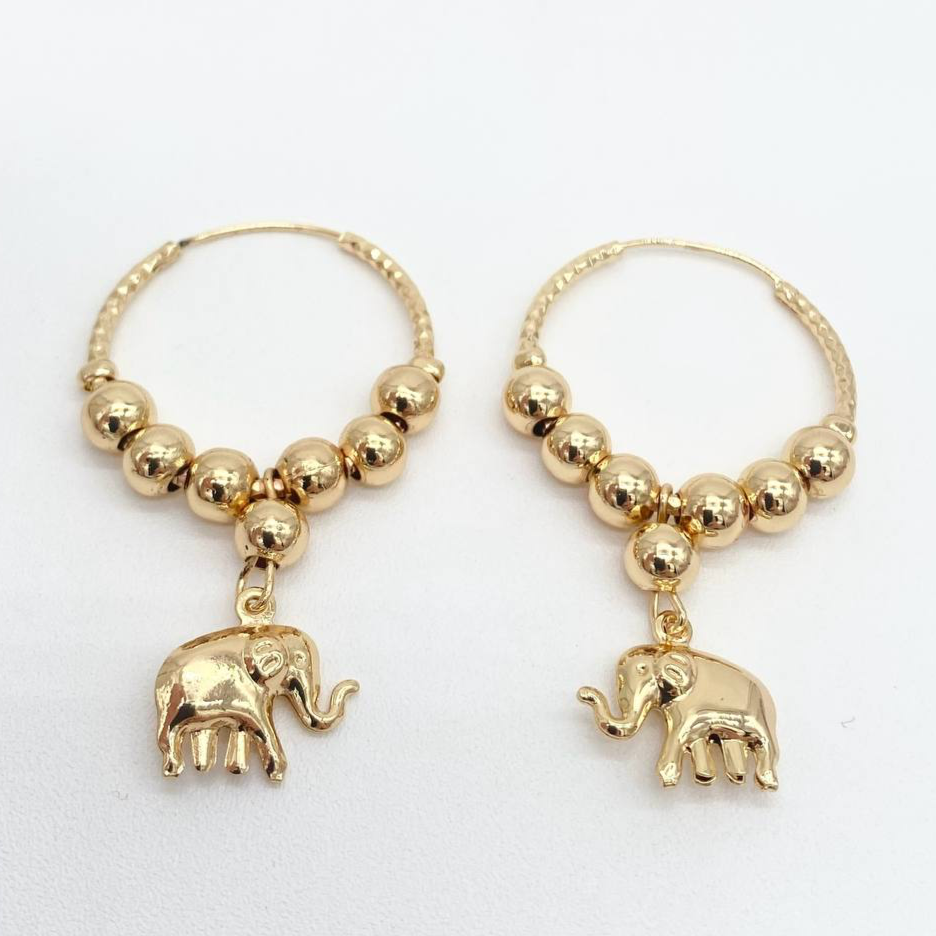 ARRACADA CHAPA DE ORO 18K, ELEFANTE