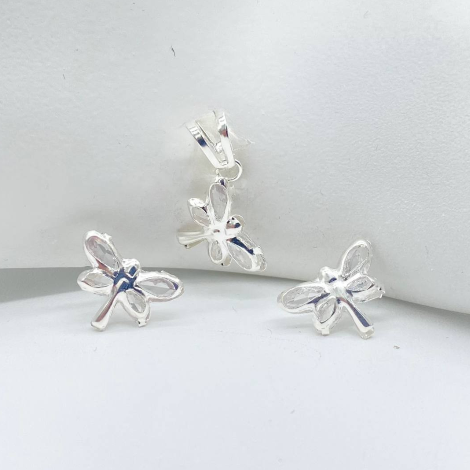 JUEGO LIBELULA BRILLANTE PLATA 925