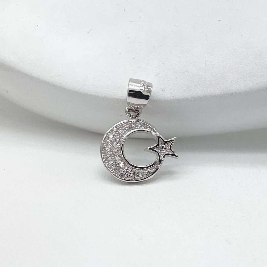 DIJE LUNA CON ESTRELLA PLATA 925