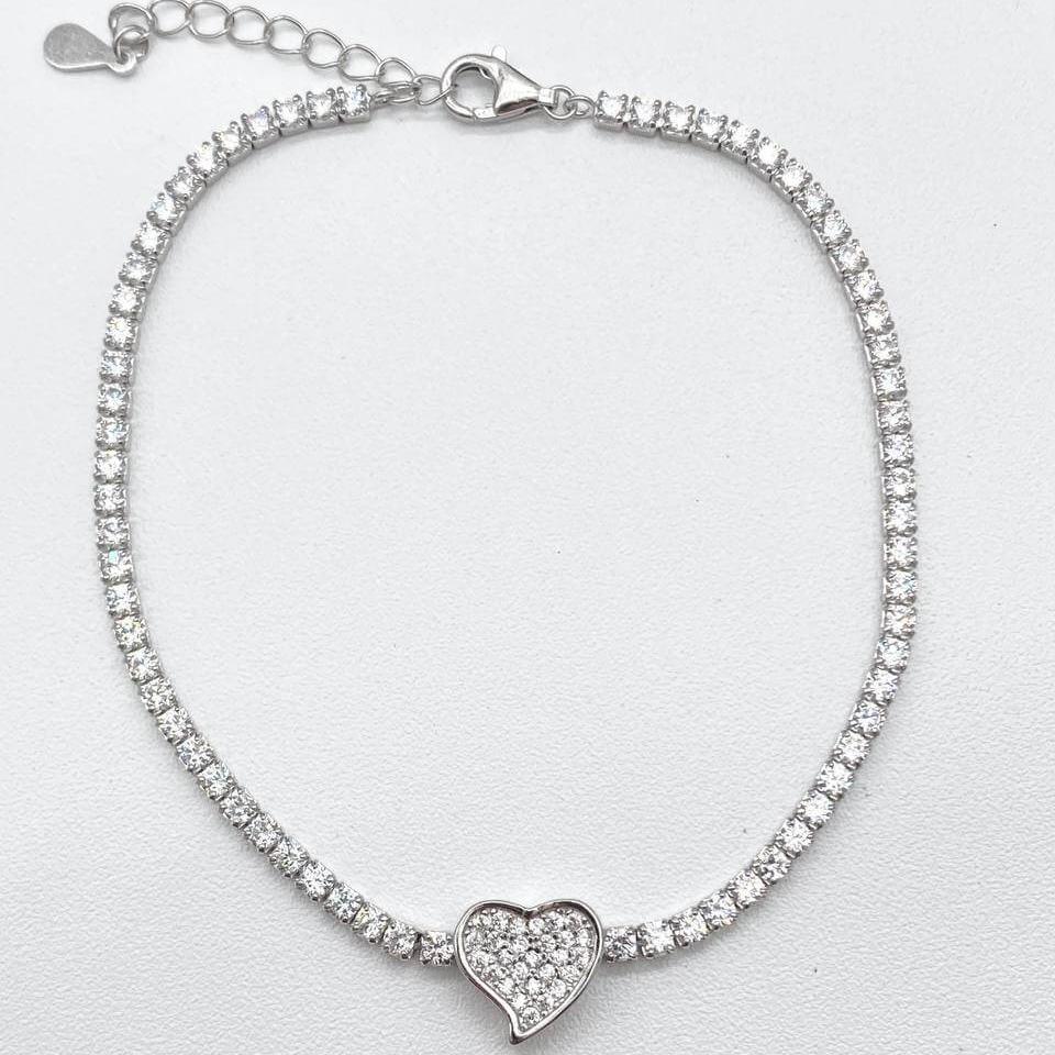 PULSO TENIS CON CORAZON PLATA 925