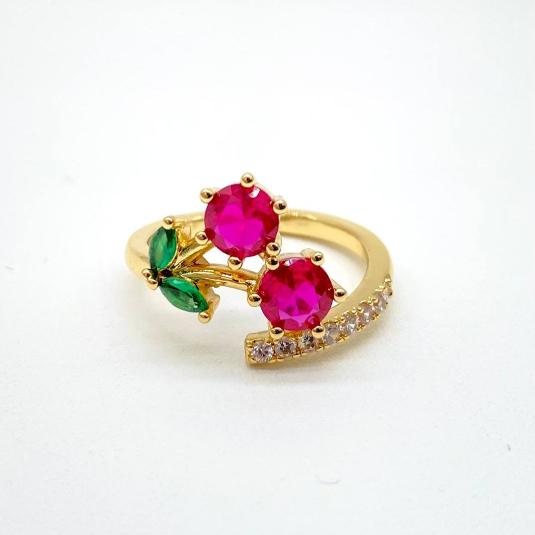 ANILLO CEREZA CHAPA DE ORO 18K