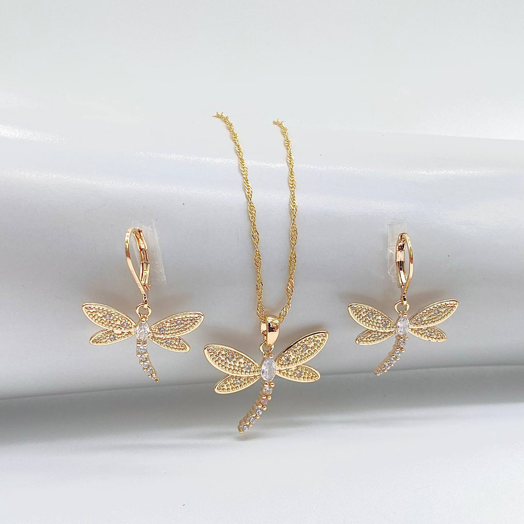 JUEGO LIBELULA CHAPA DE ORO 18K