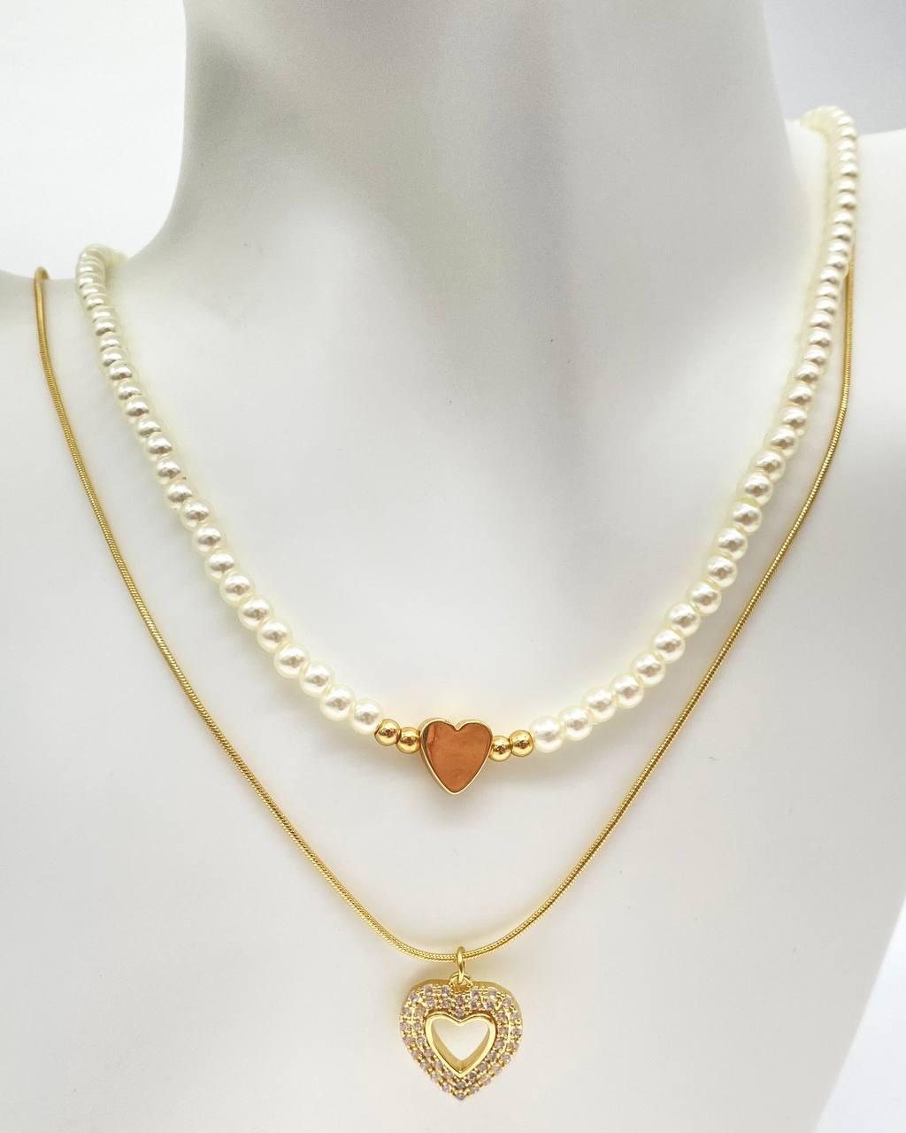 CADENA DOBLE CON CORAZONES