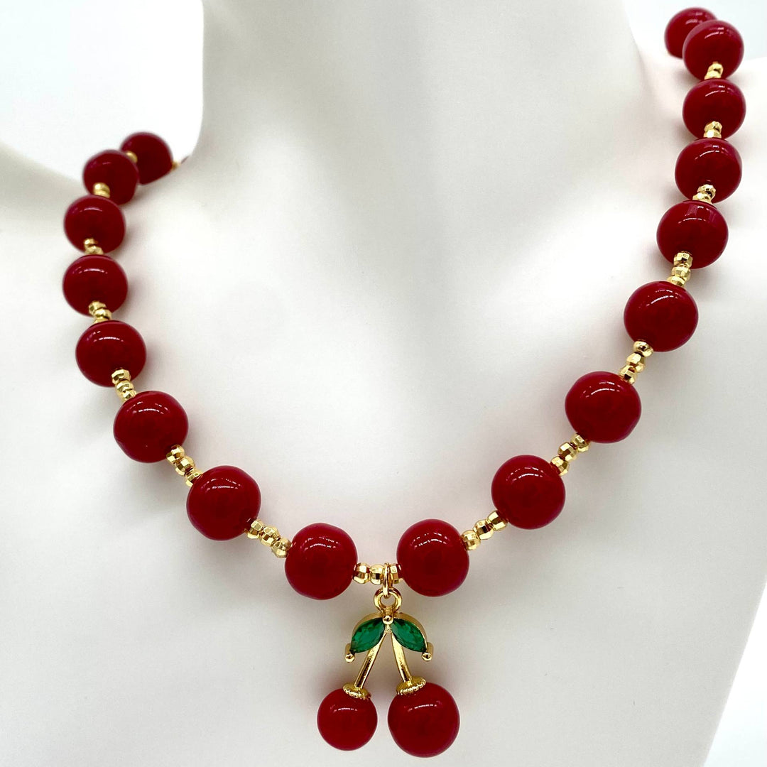 CADENA CEREZAS CON BOLAS ROJAS
