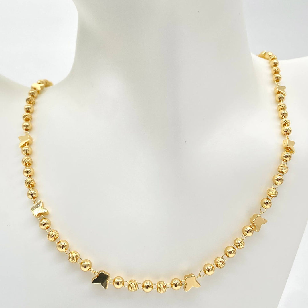 CADENA BOLAS DIAMANTAS CON MARIPOSAS