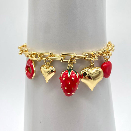 PULSO COLGANTE FRESAS Y CORAZONES