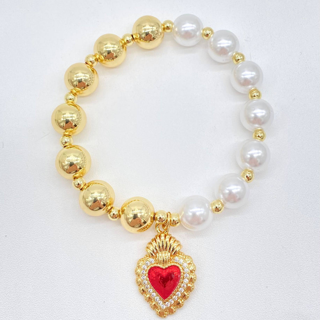 PULSO PERLAS BOLAS CON CORAZON
