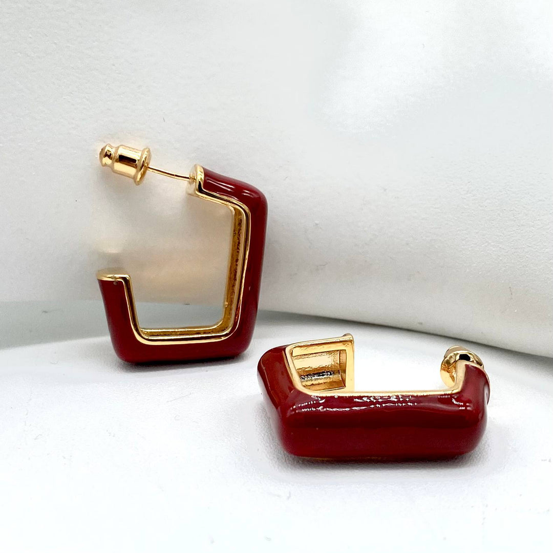 ARETE CUADRO ROJO CHAPA DE ORO 18K