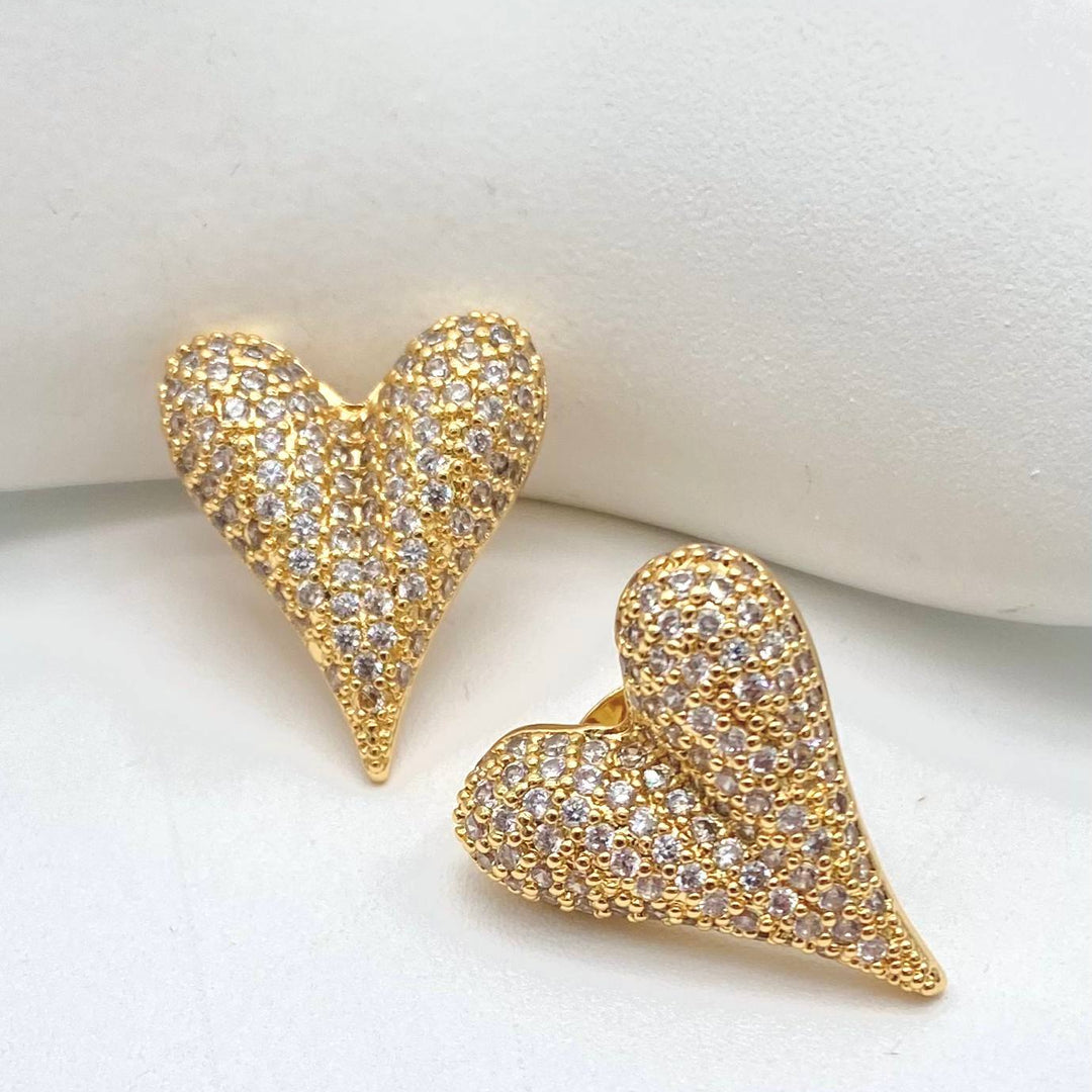 ARETE CORAZON CHAPA DE ORO 18K