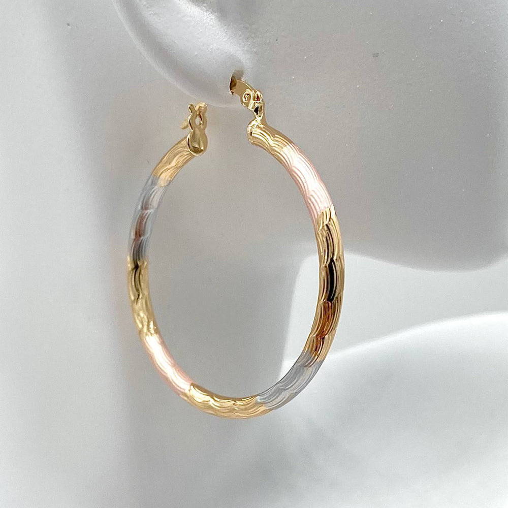 ARRACADA TRES TONOS CHAPA DE ORO 18K
