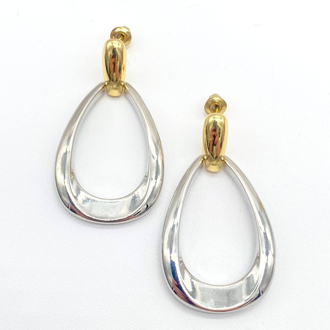 ARETE BICOLOR CHAPA DE ORO 18K