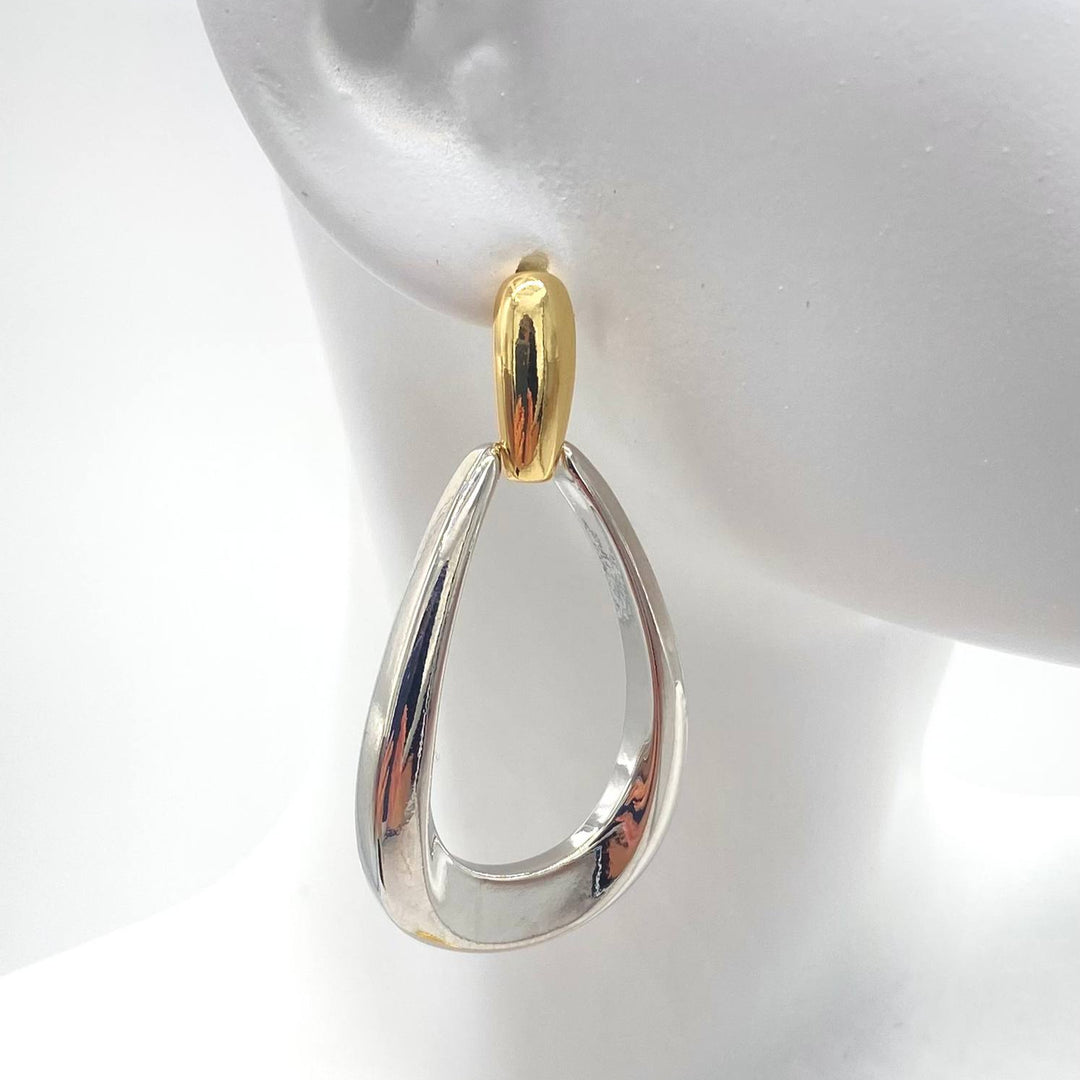 ARETE BICOLOR CHAPA DE ORO 18K