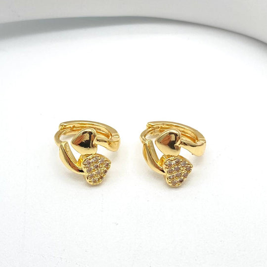 HUGGIE CHAPA DE ORO 18K DOBLE CORAZON