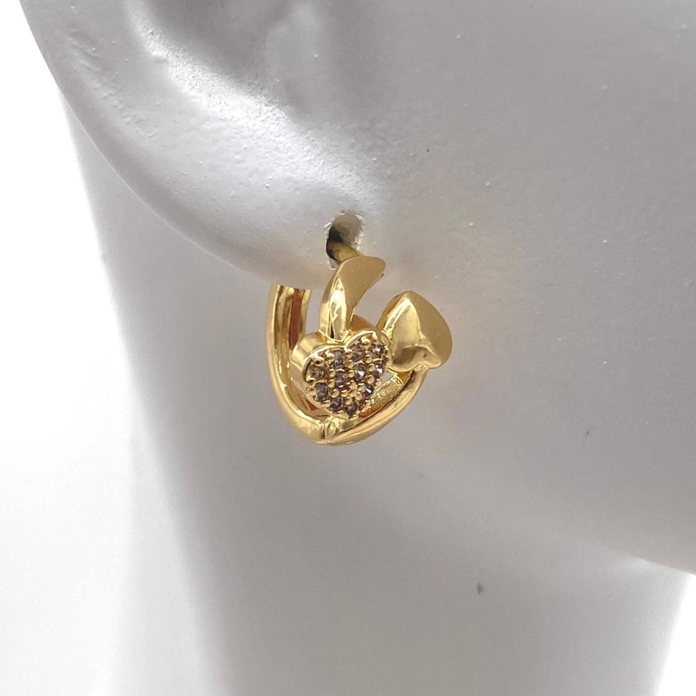 HUGGIE CHAPA DE ORO 18K DOBLE CORAZON