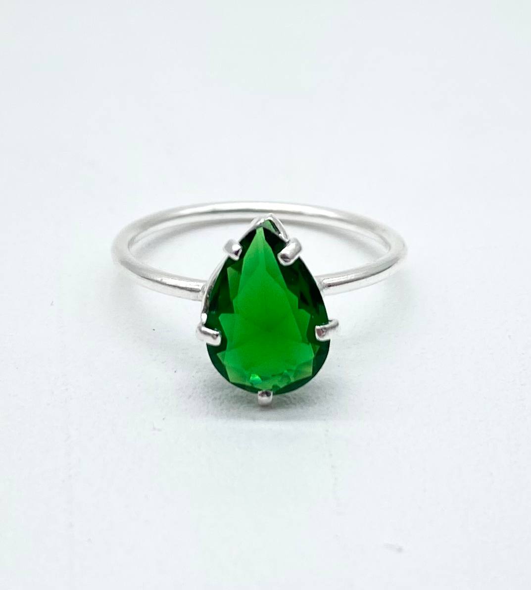 ANILLO GOTA VERDE PLATA 925 #88
