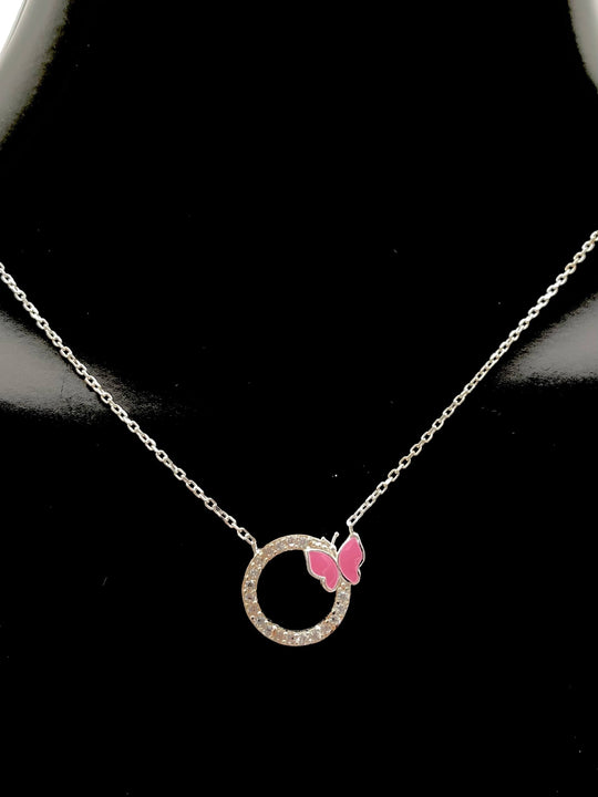 CADENA CON DIJE CIRCULO MARIPOSA PLATA 925