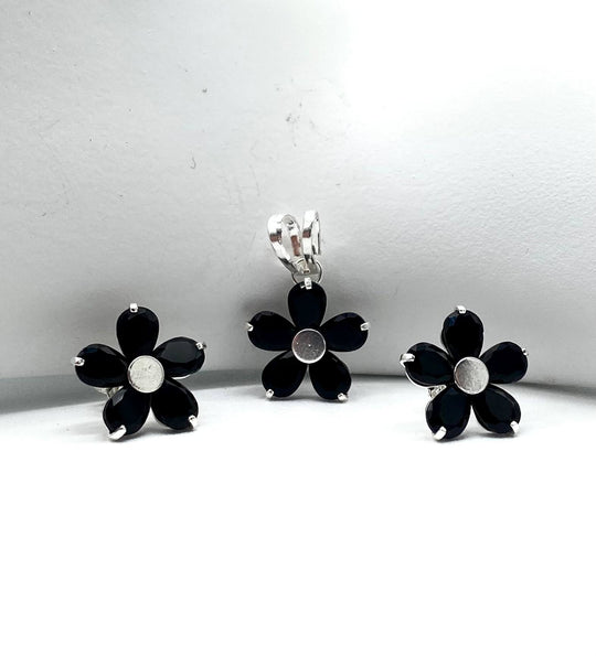JUEGO FLOR NEGRA PLATA 925