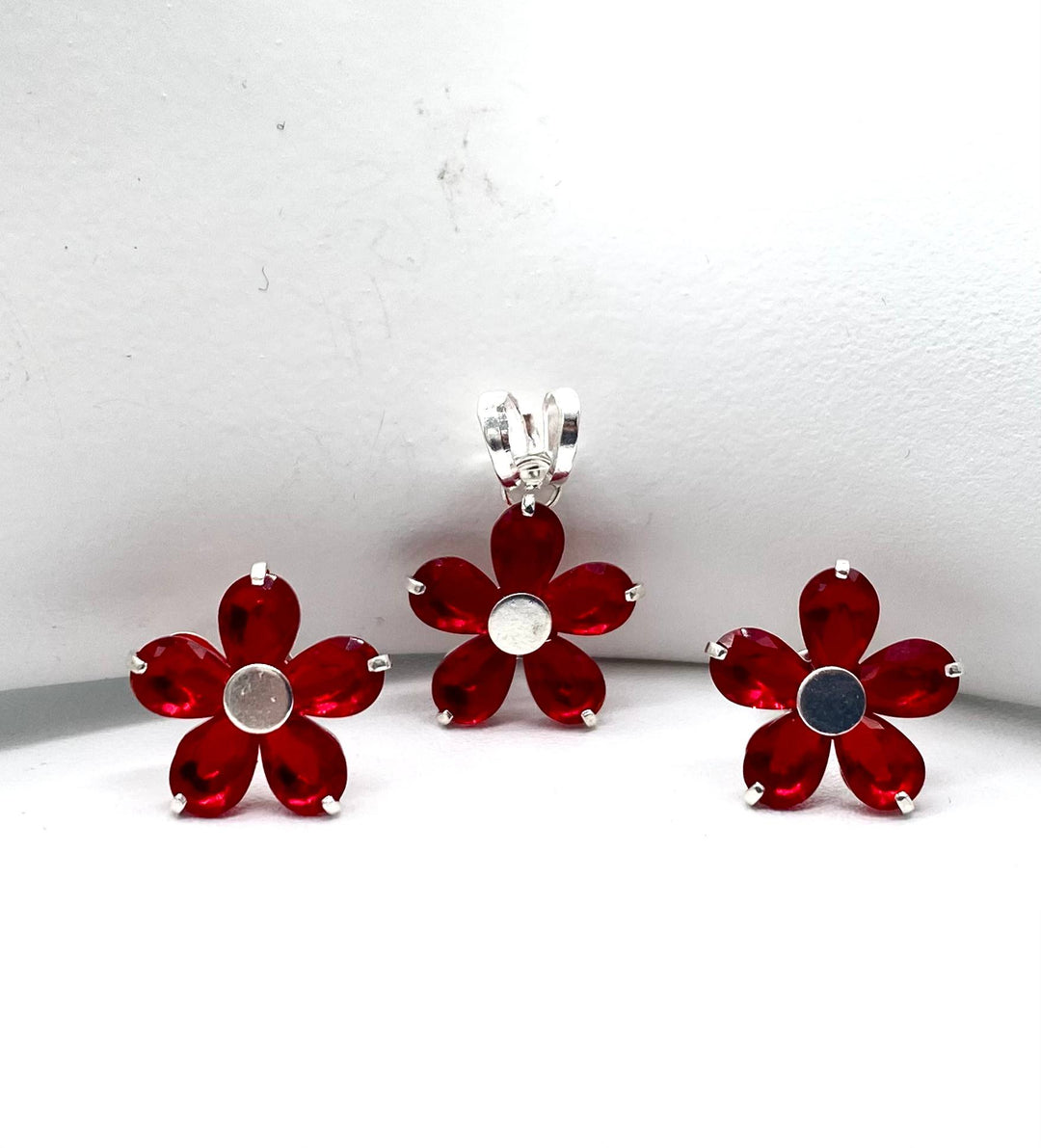 JUEGO FLOR ROSA PLATA 925