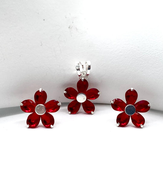 JUEGO FLOR ROSA PLATA 925