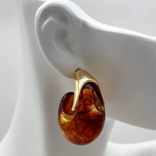 ARETE GOTA CAFE Chapa de oro 18k