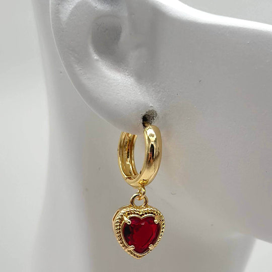 ARETE CORAZON ROJO chapa de oro 18k
