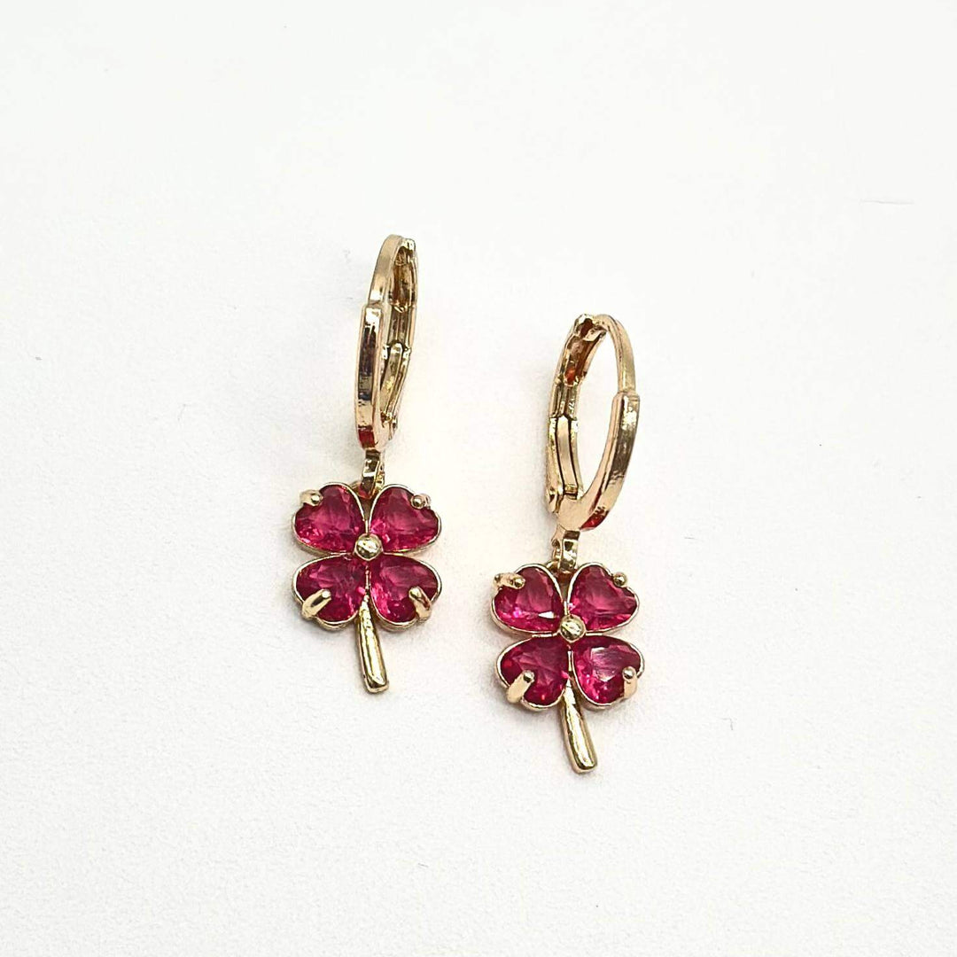 HUGGIE TREBOL ROSA - CHAPA DE ORO 18K | MAEL